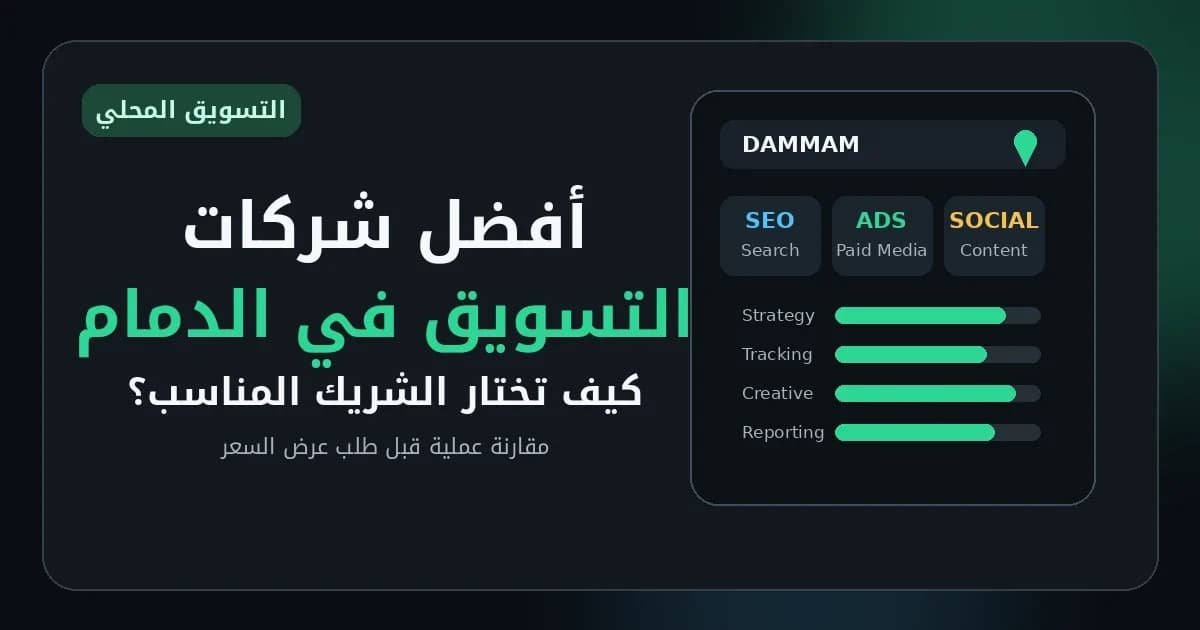تصميم تحريري عن أفضل شركات التسويق في الدمام مع لوحة تقييم لخدمات التسويق الرقمي