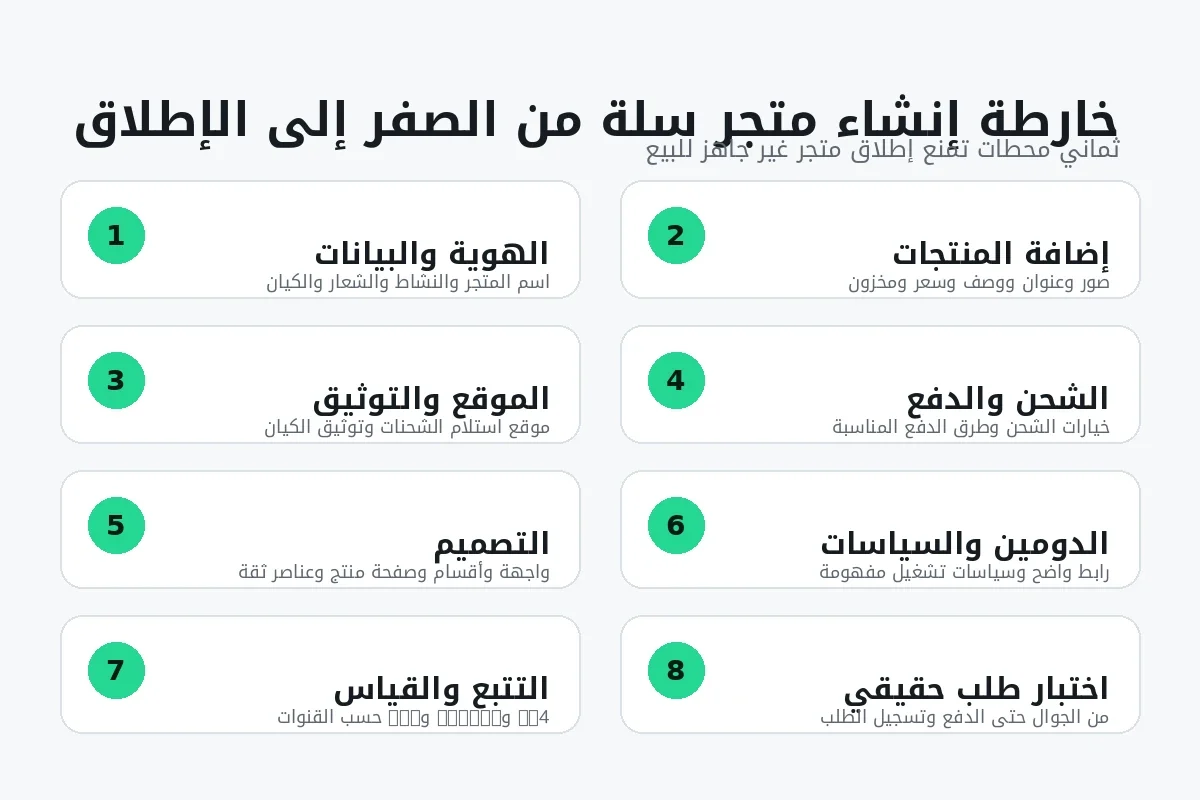 خارطة إنشاء متجر على سلة من البيانات وإضافة المنتجات حتى التتبع واختبار الطلب