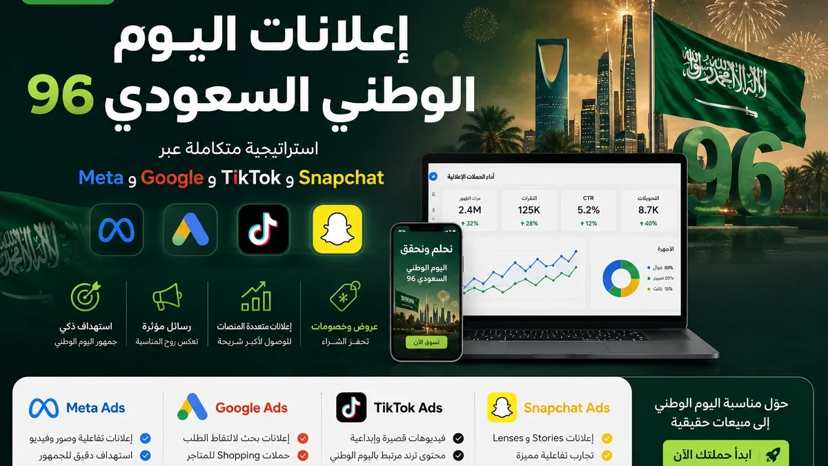 تصور بصري يوضح دمج منصات الإعلان خلال حملة اليوم الوطني السعودي