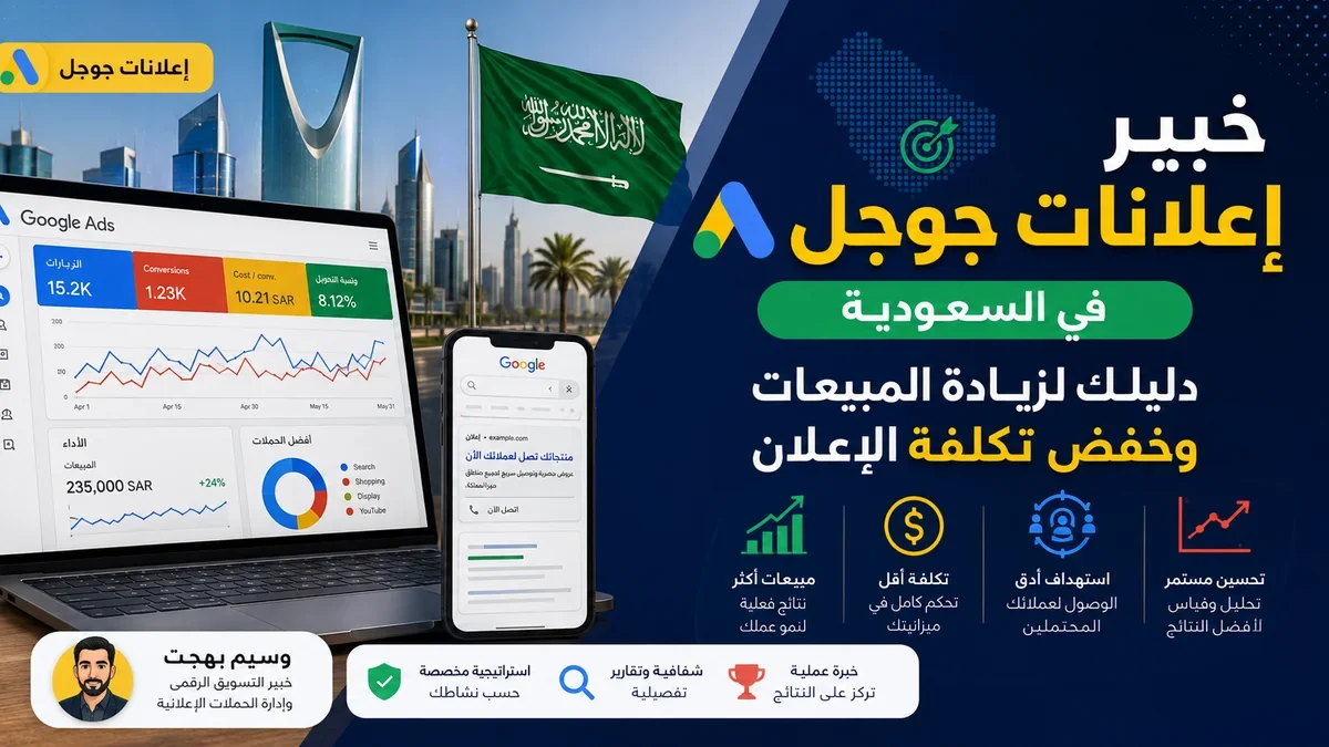 استراتيجية إدارة إعلانات جوجل في السعودية مع لوحة تحليلات ومؤشرات أداء