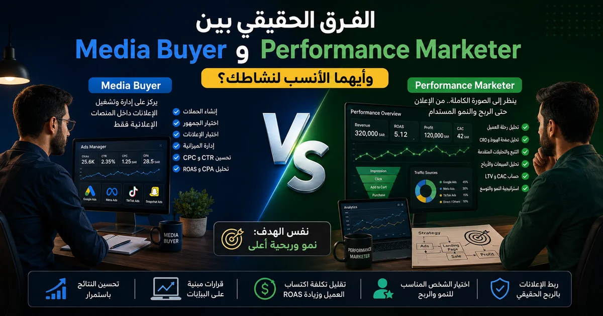 الفرق بين Media Buyer وPerformance Marketer في إدارة الحملات الإعلانية وتحسين ROAS وCPA