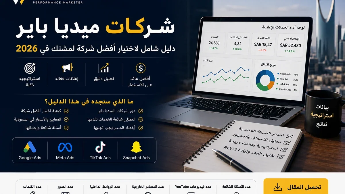 إطار تقييم شركة ميديا باير حسب الاستراتيجية والتتبع والاختبارات والتقارير وملكية الحسابات