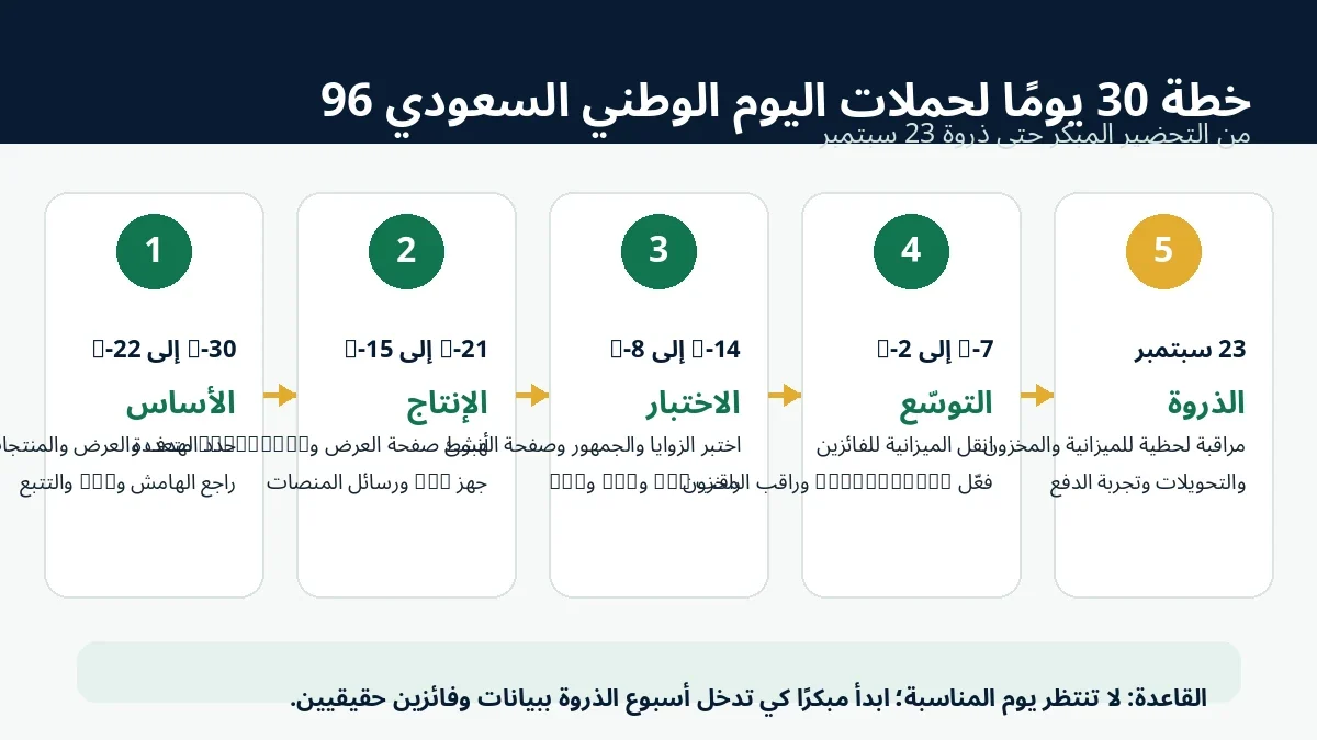 الجدول الزمني لخطة حملات اليوم الوطني السعودي 96 من 30 يومًا حتى 23 سبتمبر